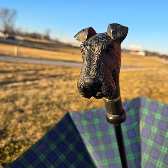 Aramis Tartan Plaid Umbrella Scottie Dog Handle Blue Green Scottish Terrier - Picture 7 of 10